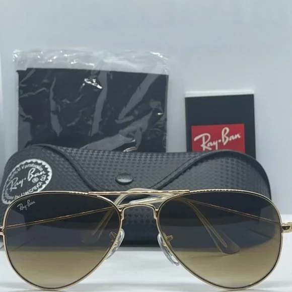 BNWT Authentic Rayban 3025 Gold/Gradient Brown Lens - Picture 4 of 8